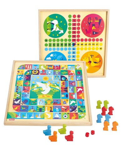 Jeux de l'oie et petits chevaux - plateau encadrement en bois