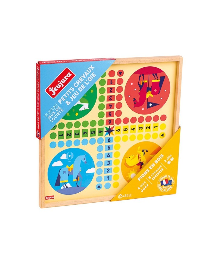 Jeux de l'oie et petits chevaux - plateau encadrement en bois