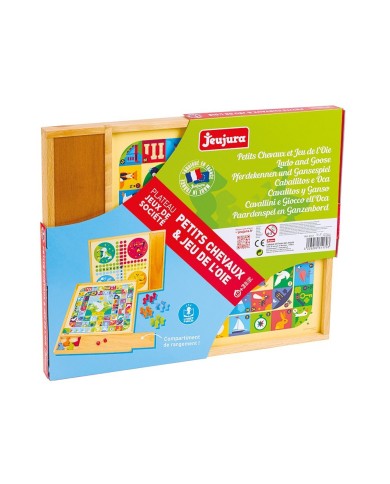 Jeux de l'oie et petits chevaux - plateau avec plumier en bois