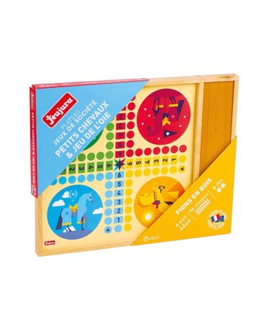 Jeux de l'oie et petits chevaux - plateau avec plumier en bois