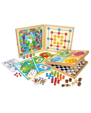 Coffret de Jeux classiques - 80 règles - pions en bois Coffret de Jeux classiques - 80 règles - pions en bois