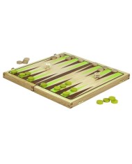 Jeu de backgammon - coffret pliant sérigraphié, pions et dés en bois