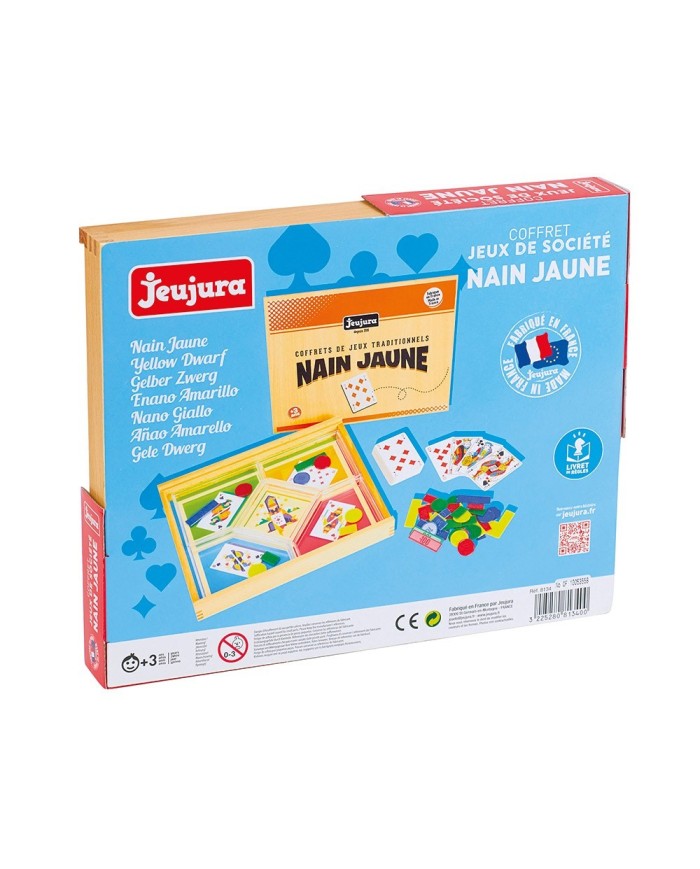 Jeu du nain jaune coffret en bois 54 cartes, sachet de jetons, jeton nain jaune Jeu du nain jaune coffret en bois 54 cartes, sachet de jetons, jeton nain jaune