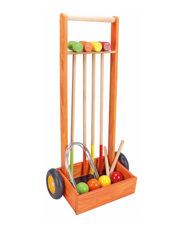 Jeu de croquet en bois - 4 joueurs - chariot en bois