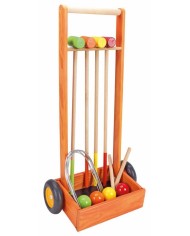 Jeu de croquet en bois - 4 joueurs - chariot en bois