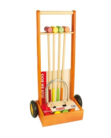 Jeu de croquet en bois - 4 joueurs - chariot en bois