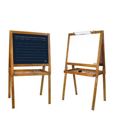 Grand tableau dessin des écoliers en bois teinté chêne