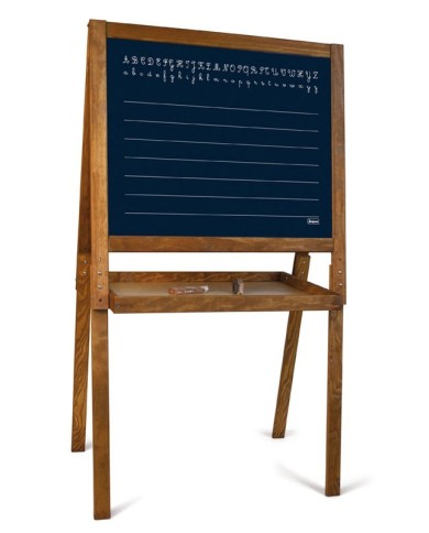 Grand tableau dessin des écoliers en bois teinté chêne