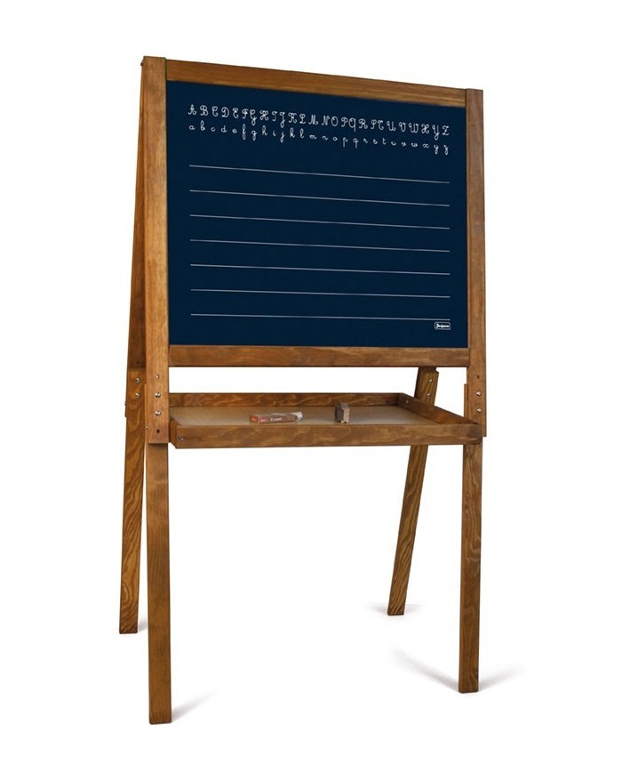 Grand tableau dessin des écoliers en bois teinté chêne