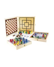 Coffret en bois 100 jeux - petits chevaux, oie, dames, jeu 54 cartes