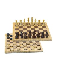 Jeux de dames et d'échecs en bois - Plateau réversible en bois