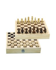 Jeux de dames et d'échecs - coffret réversible  et  pions en bois