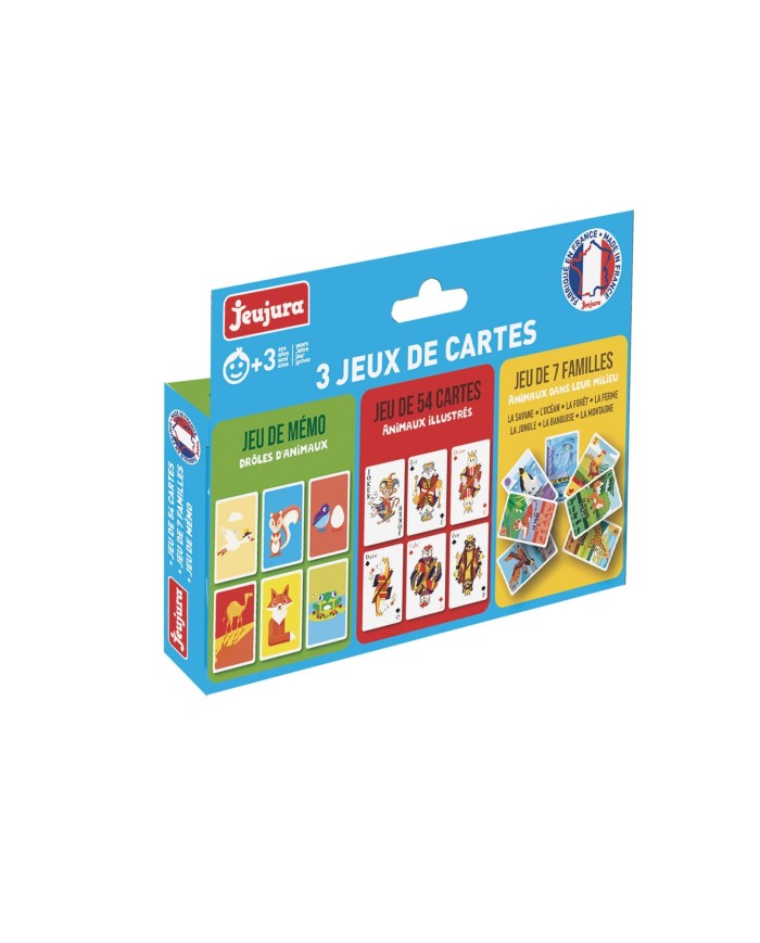 coffret 3 jeux de cartes : 54 cartes - 7 famille - memo