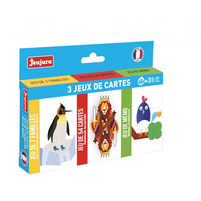 coffret 3 jeux de cartes 54 cartes 7 famille memo