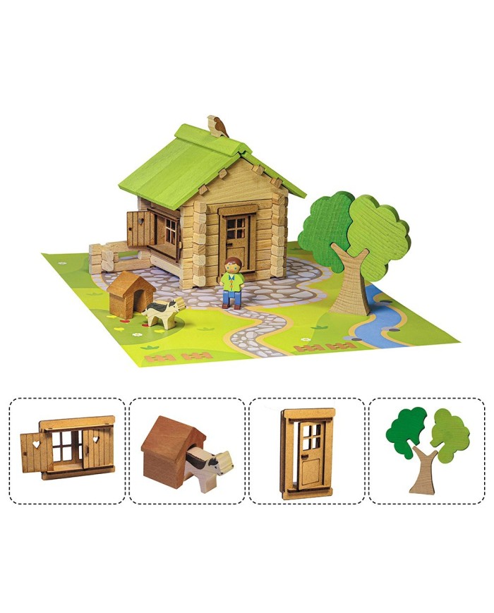 Maisonnette en bois - 85 pieces - jeujura - jouet en bois