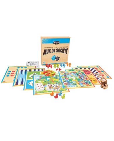 COFFRET EN BOIS DE JEUX DE SOCIETE TRADITIONNELS