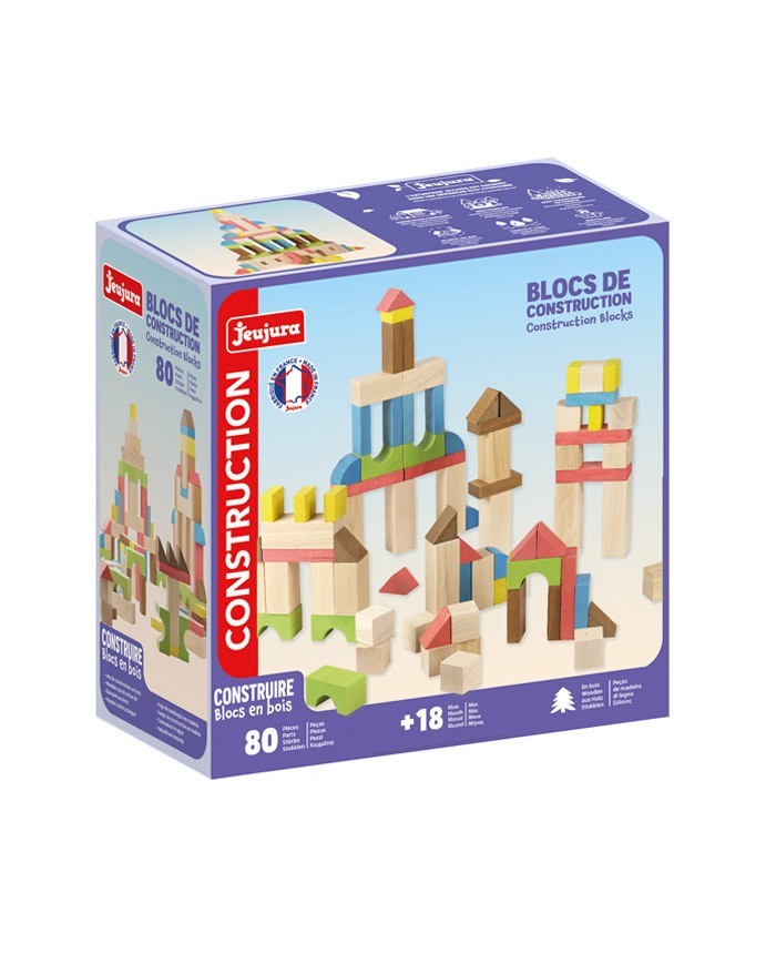 CONSTRUIRE - BLOCS DE CONSTRUCTION - 80 PIECES EN BOIS